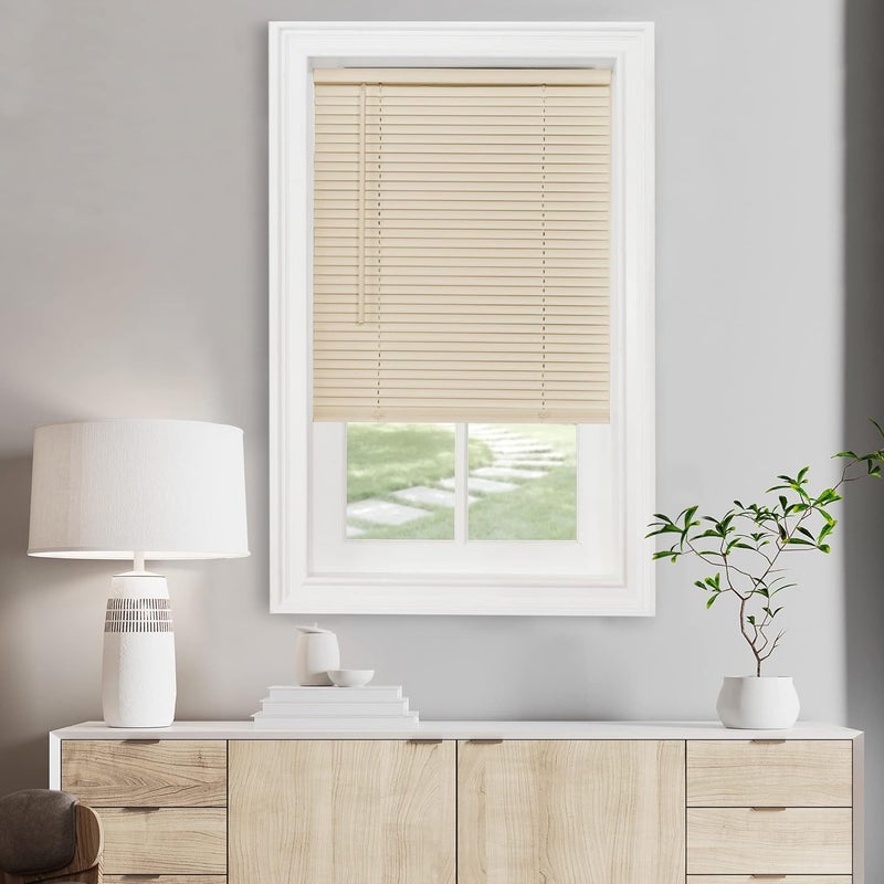 Achim Cordless Light Filtering Mini Blind - 28 Inch Width, 48 Inch Length, 1" Slat Size - Alabaster - Cordless GII Morningstar Horizontal Windows Blinds for Interior by Home Decor - Image 1